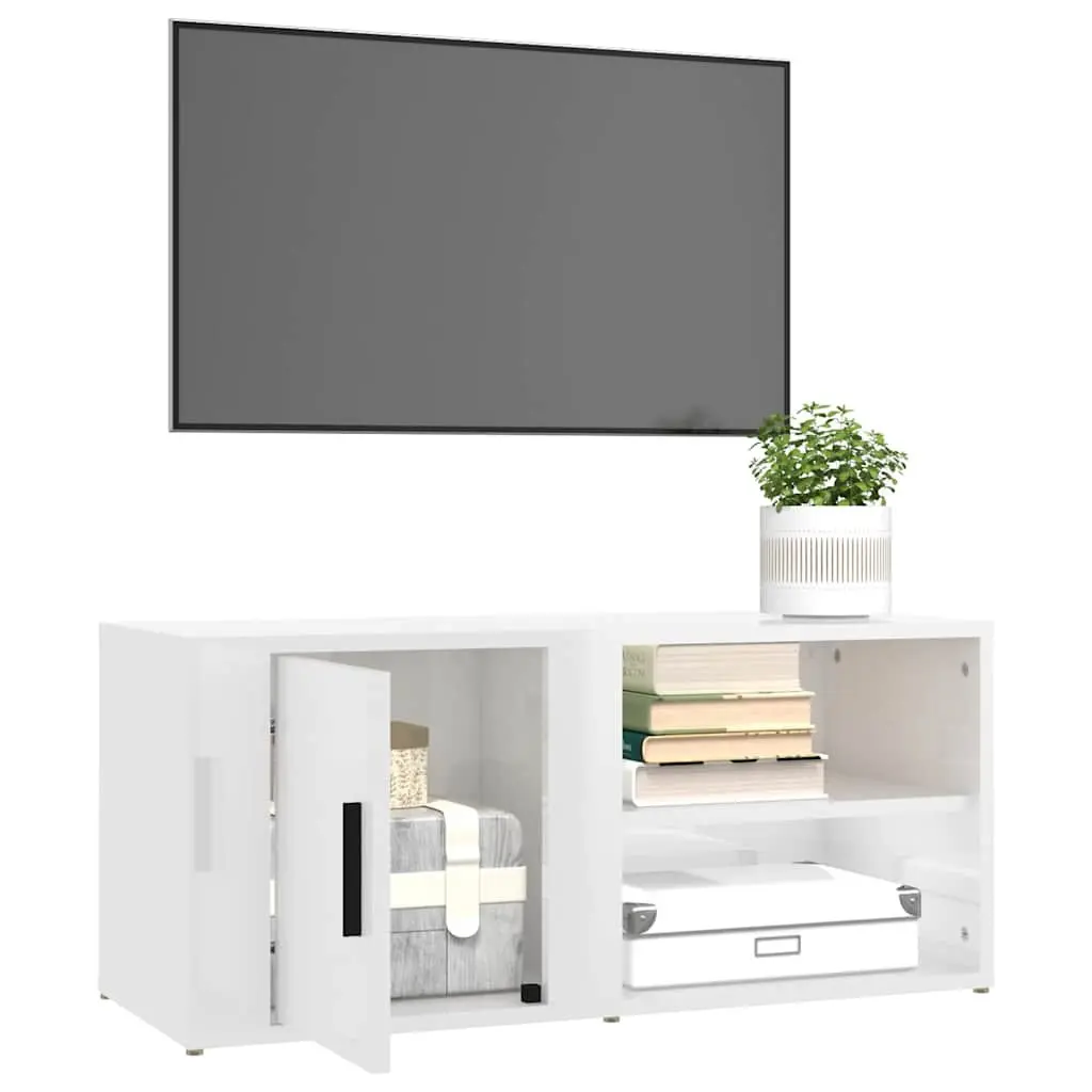 TV Cabinets 2 pcs Living Room High Gloss White 80x31.5x36 cm Media Storage Unit