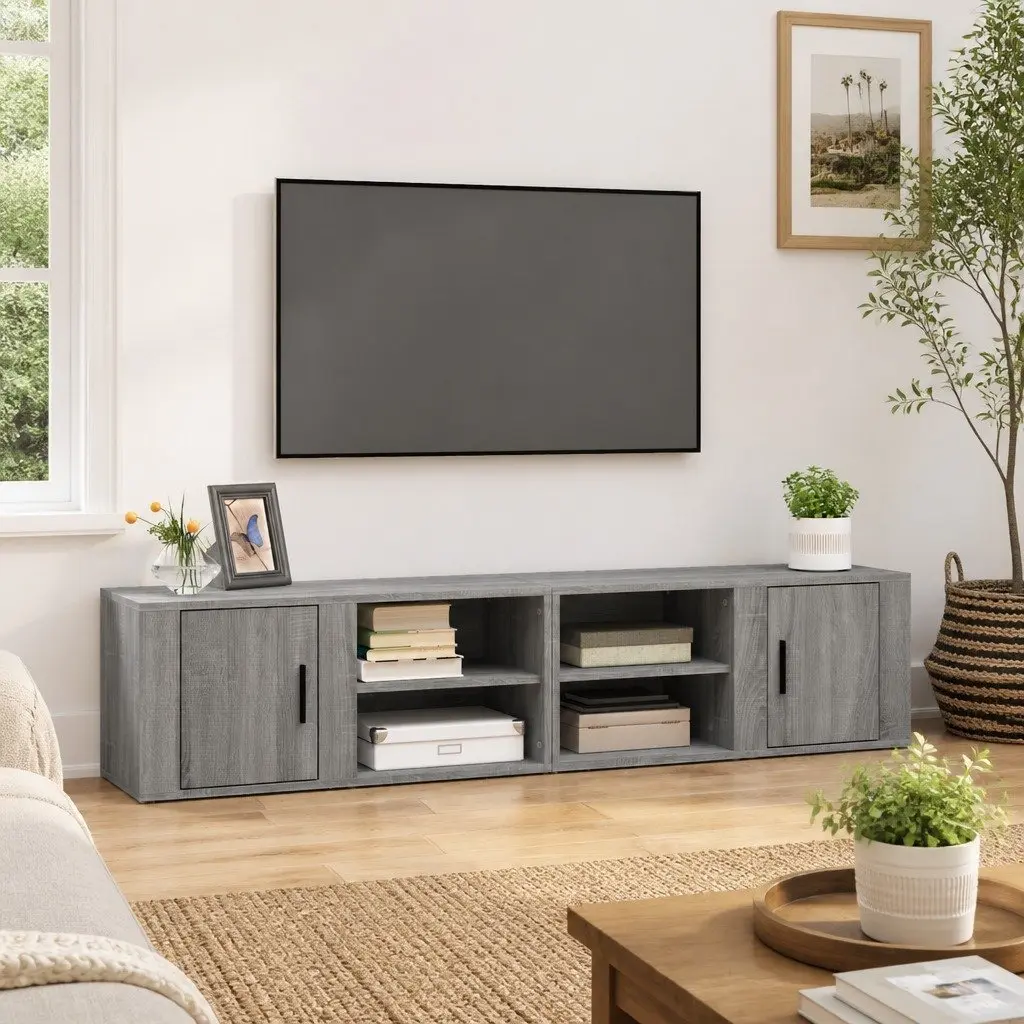 TV Cabinets 2 pcs Grey Sonoma Media Storage Unit with Doors Compartments