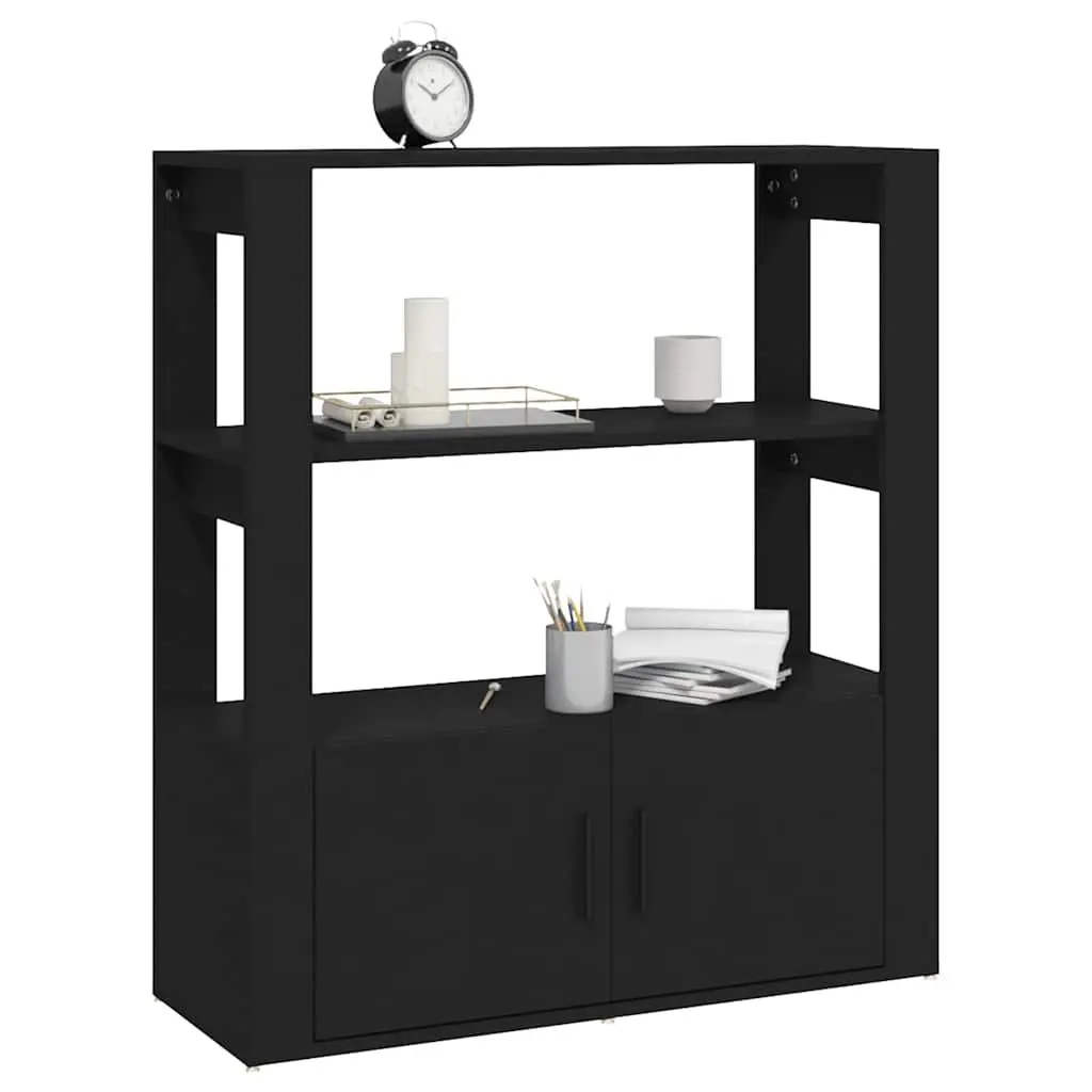 Sideboard Black 80x30x90 cm Storage Cabinet Engineered Wood Shelves Doors