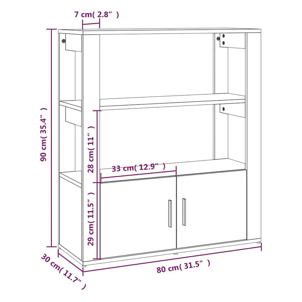 Sideboard Storage Cabinet for Living Room Brown Engineered Wood 80W x 30D x 90H cm