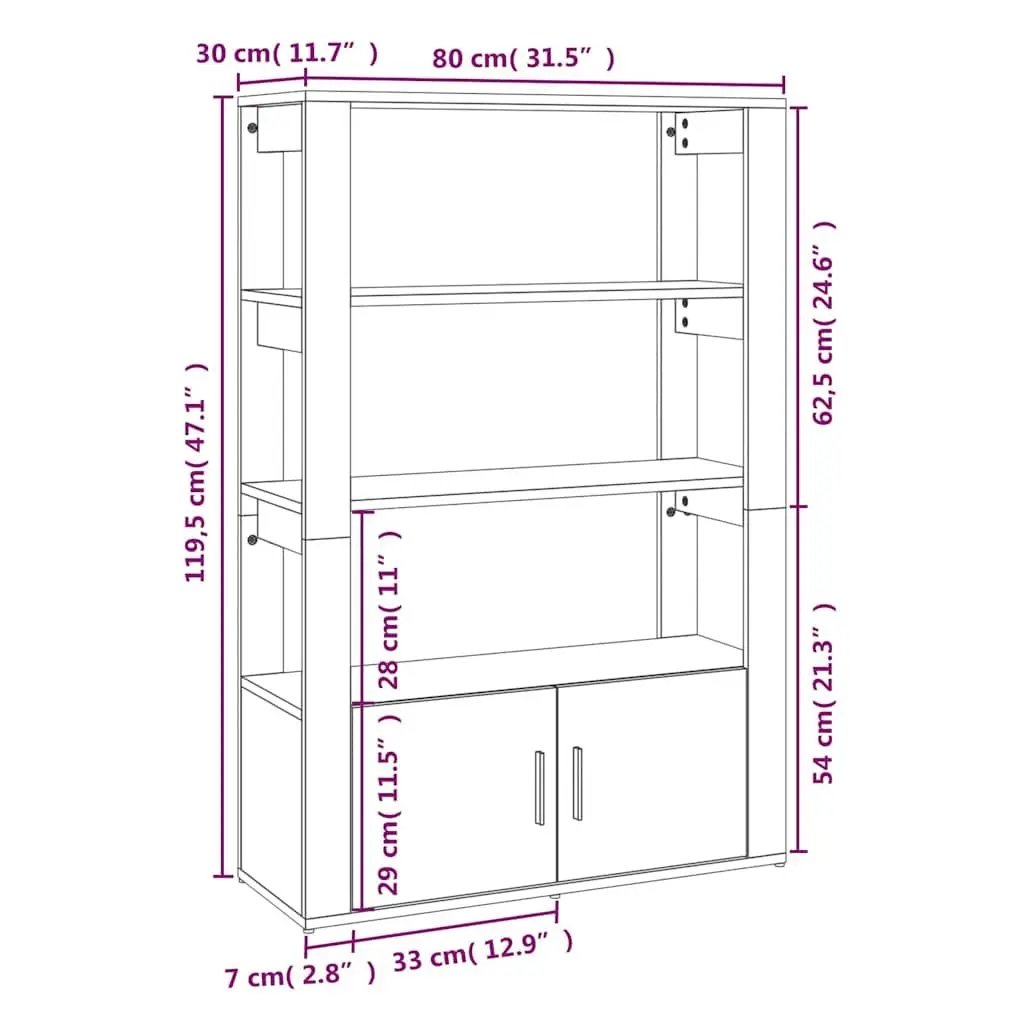 Sideboard Storage Cabinet for Living Room Brown 80W x 30D x 119.5H cm
