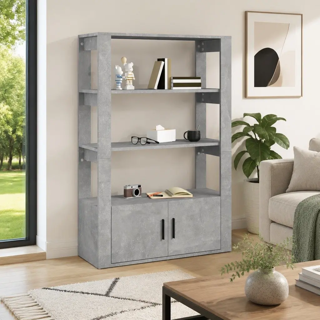 Grey Engineered Wood Sideboard with Ample Storage Space