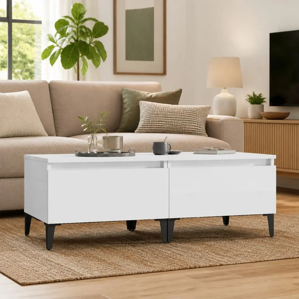 Side Tables Set of 2 for Living Room Bedroom High Gloss White 50x46x35cm