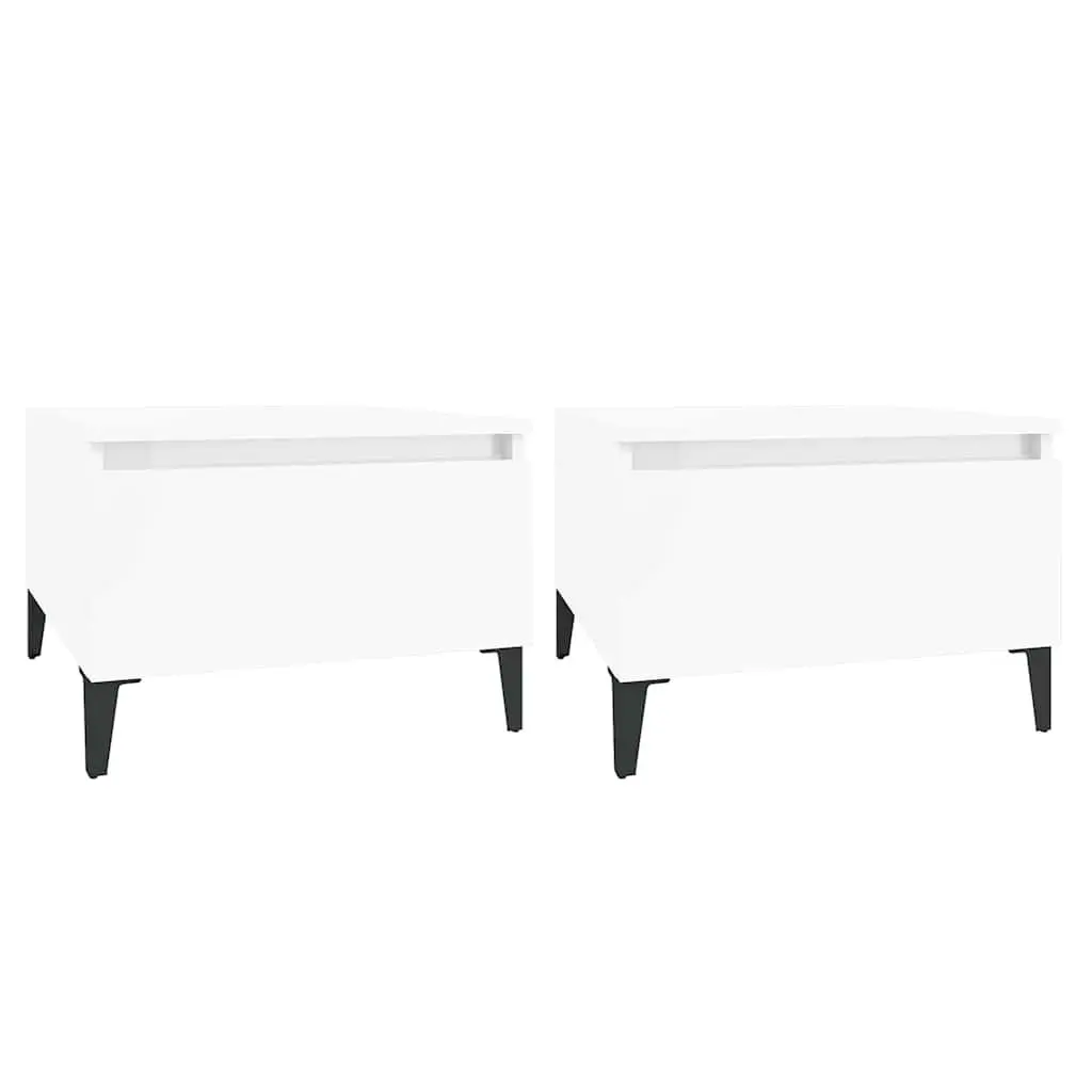 Side Tables Set of 2 for Living Room Bedroom High Gloss White 50x46x35cm