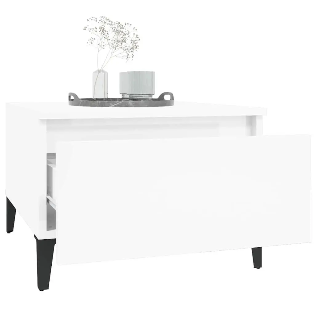 Side Tables Set of 2 for Living Room Bedroom High Gloss White 50x46x35cm
