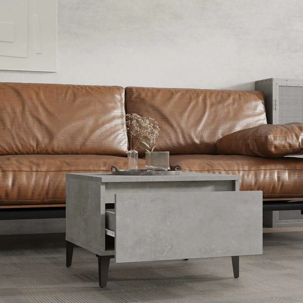 Grey Engineered Wood Accent Tables Set of 2 for Living Room Industrial Style Drawer Storage 50x46x35cm