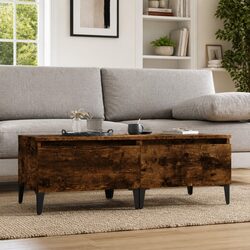End Tables Set of 2: Smoked Oak, Metal Feet, 50x46x35 cm