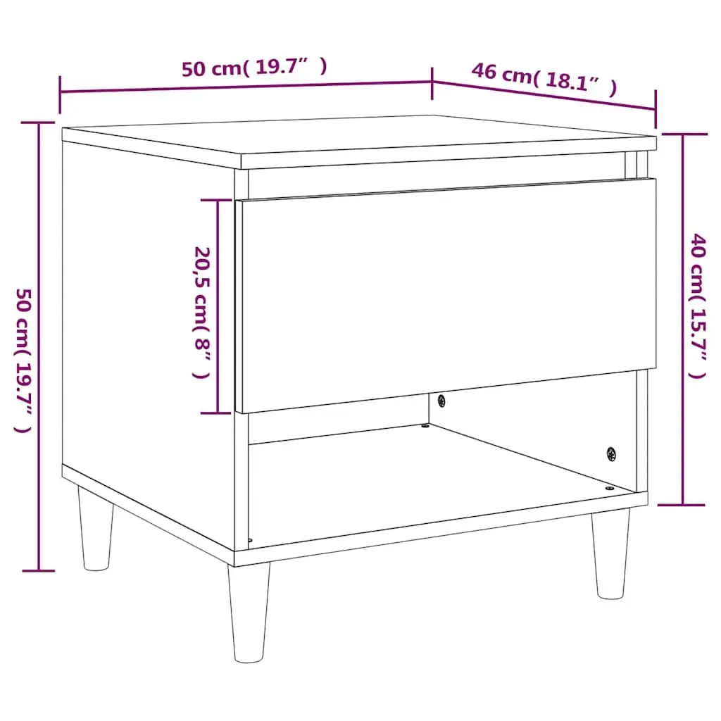 Nightstand Engineered Wood Storage 50x46x50 cm White for Bedroom