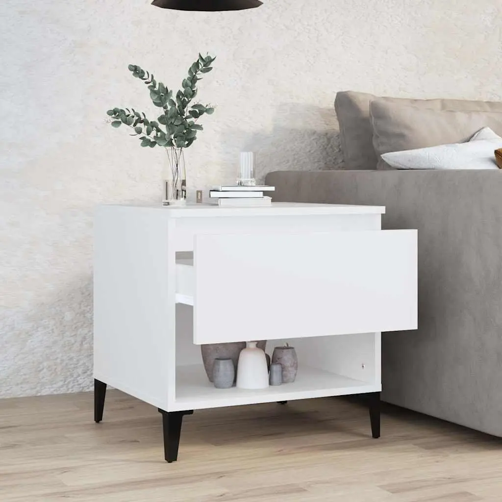 Side Table White End Table Living Room Storage Drawer Compartment Industrial