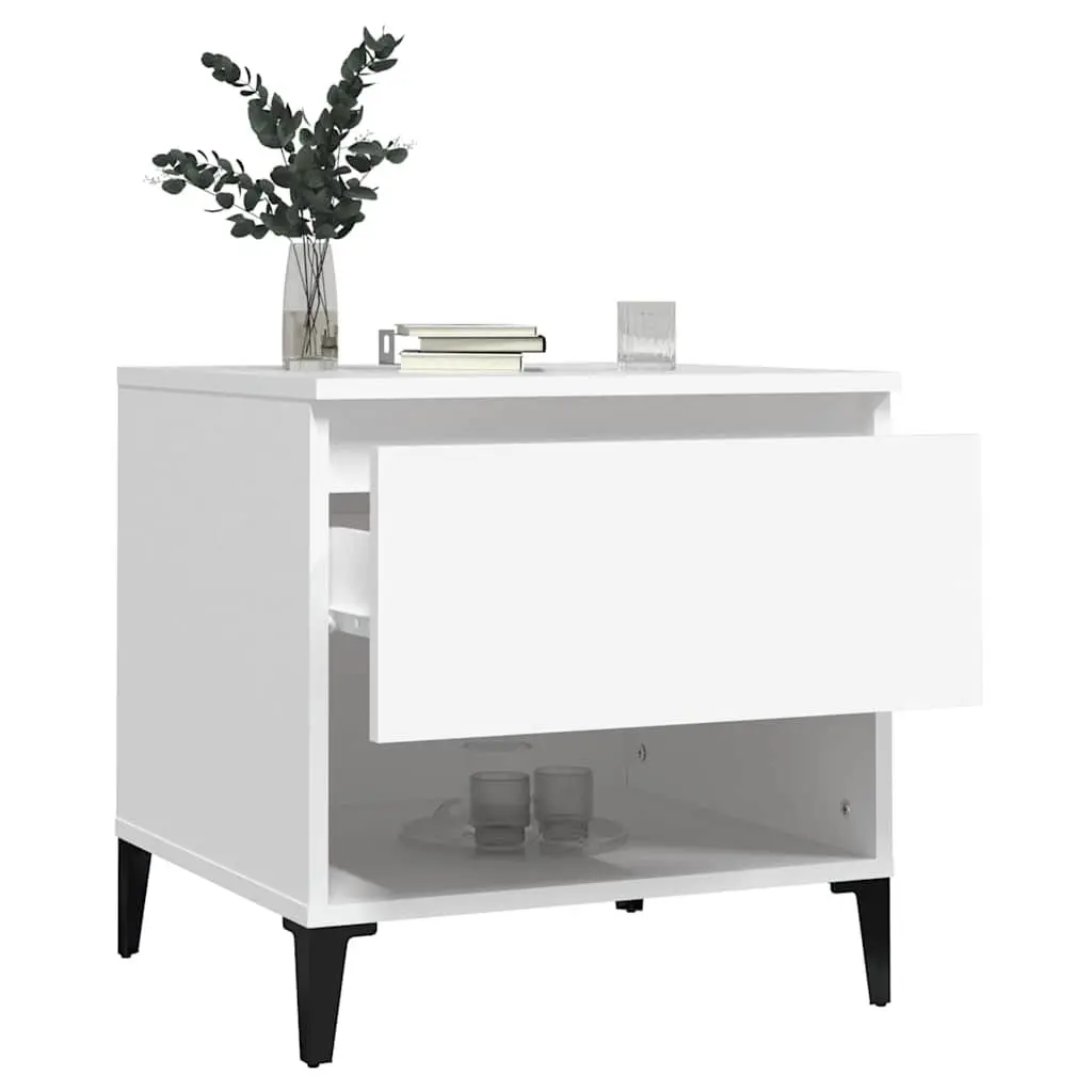 Side Table White End Table Living Room Storage Drawer Compartment Industrial