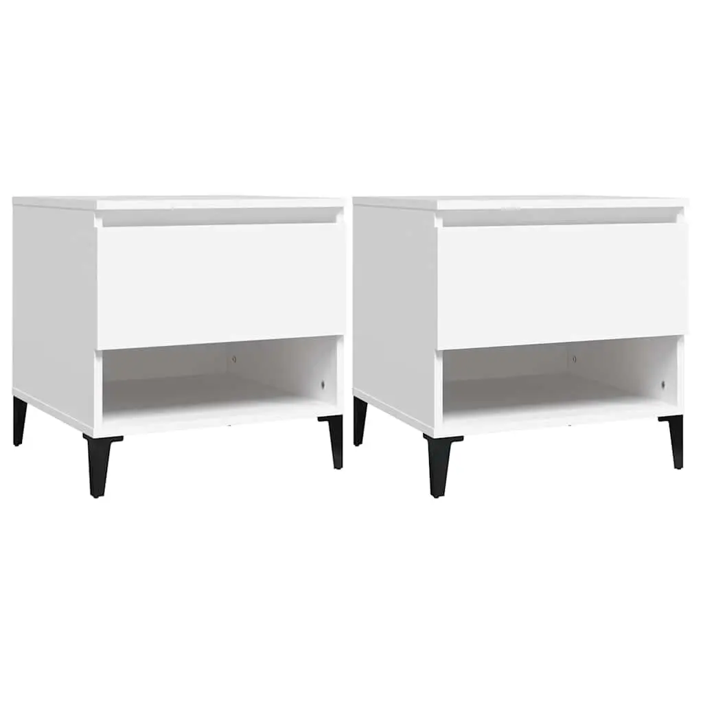 End Tables 2 pcs White Engineered Wood Side Table with Storage Drawer