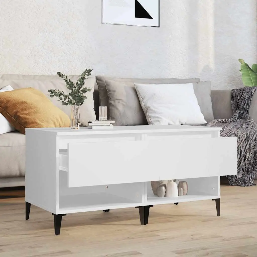 End Tables 2 pcs White Engineered Wood Side Table with Storage Drawer