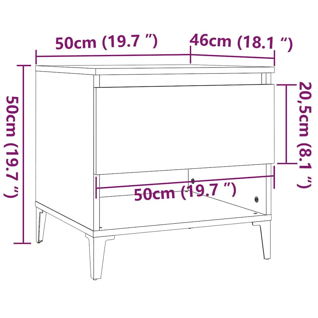 End Tables 2 pcs White Engineered Wood Side Table with Storage Drawer