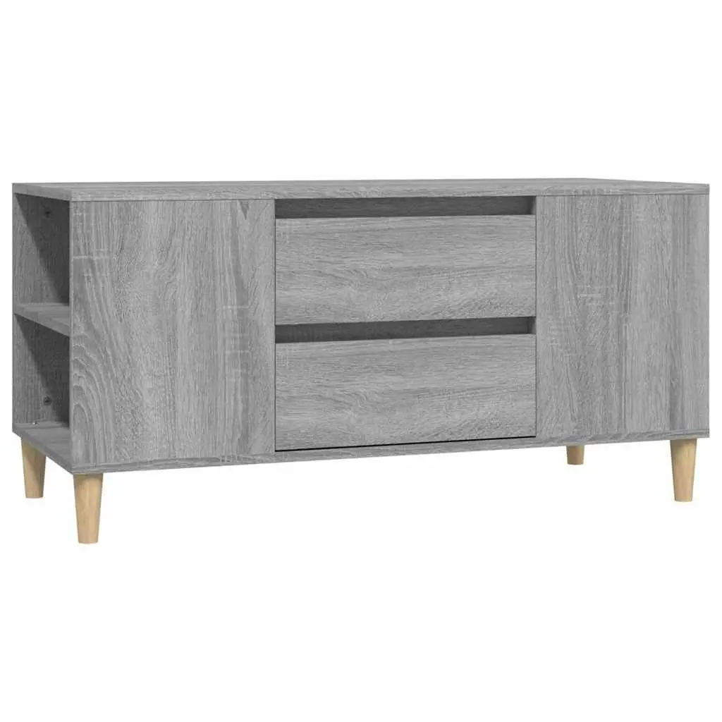 TV Cabinet for Living Room Grey Engineered Wood 102x44.5x50cm Storage Unit with Drawers
