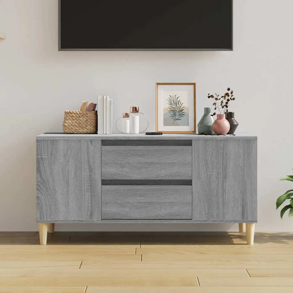 TV Cabinet for Living Room Grey Engineered Wood 102x44.5x50cm Storage Unit with Drawers