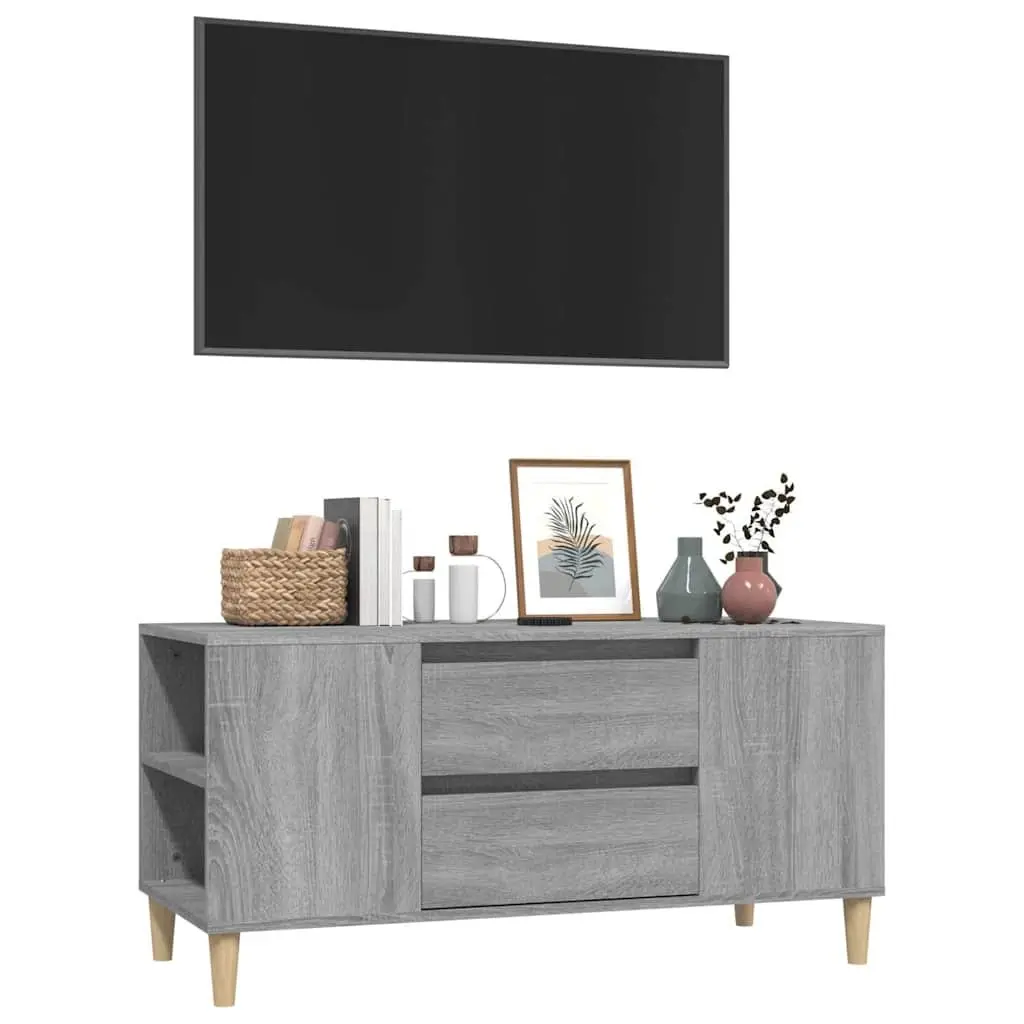 TV Cabinet for Living Room Grey Engineered Wood 102x44.5x50cm Storage Unit with Drawers