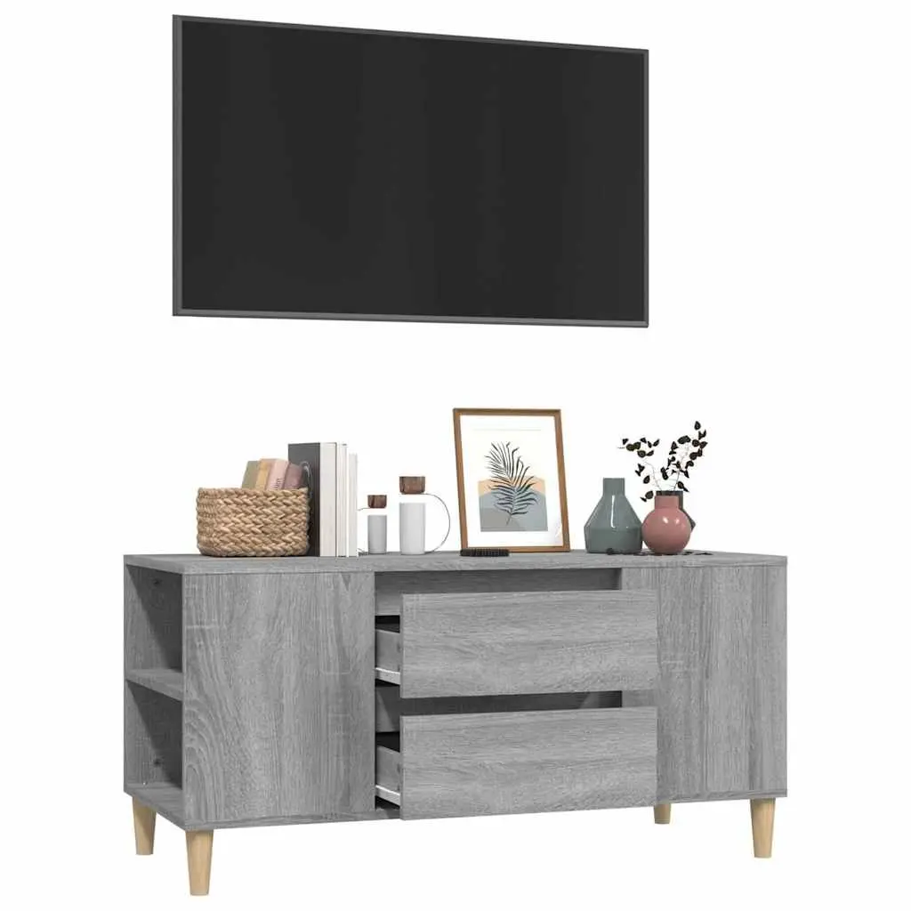 TV Cabinet for Living Room Grey Engineered Wood 102x44.5x50cm Storage Unit with Drawers