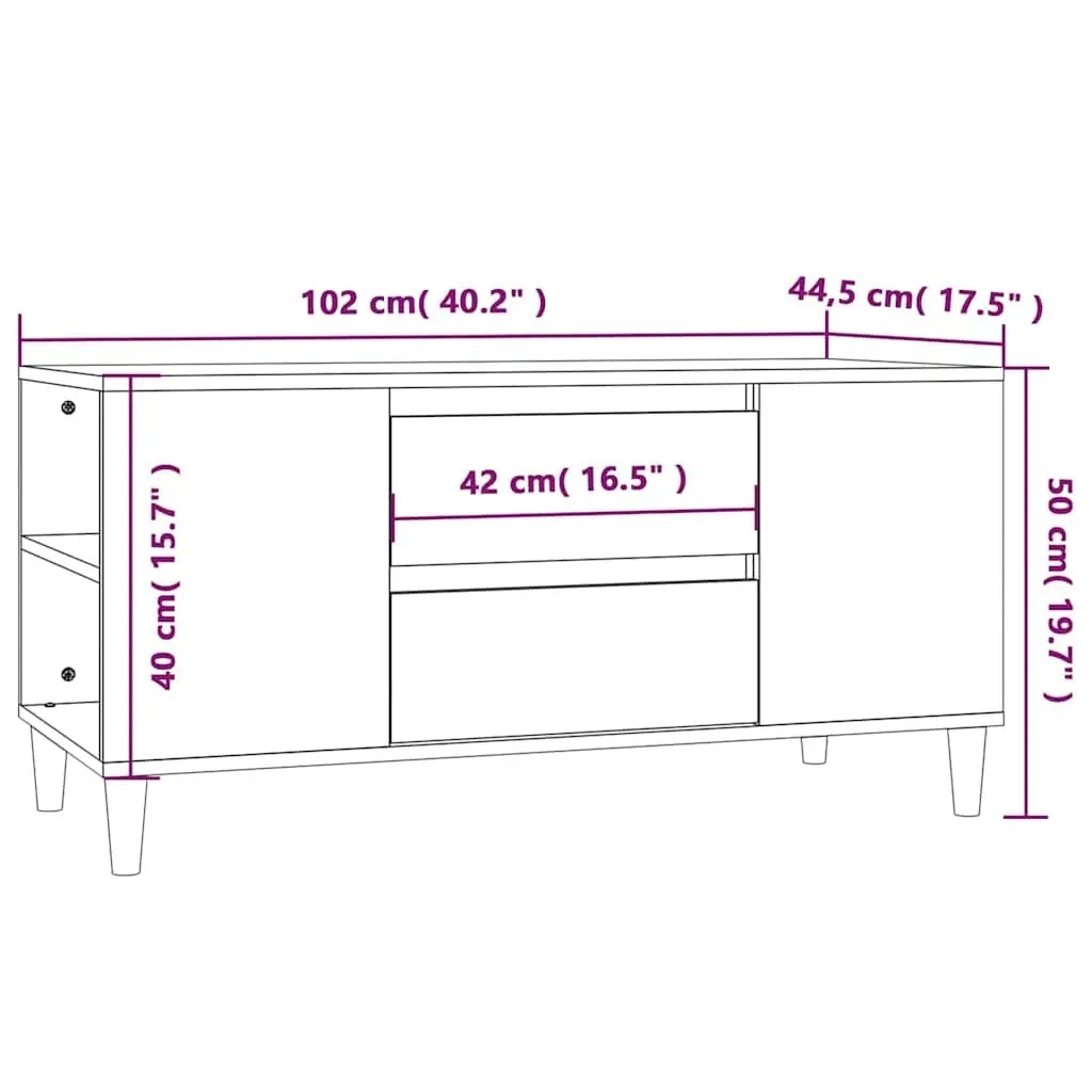 TV Cabinet for Living Room Grey Engineered Wood 102x44.5x50cm Storage Unit with Drawers