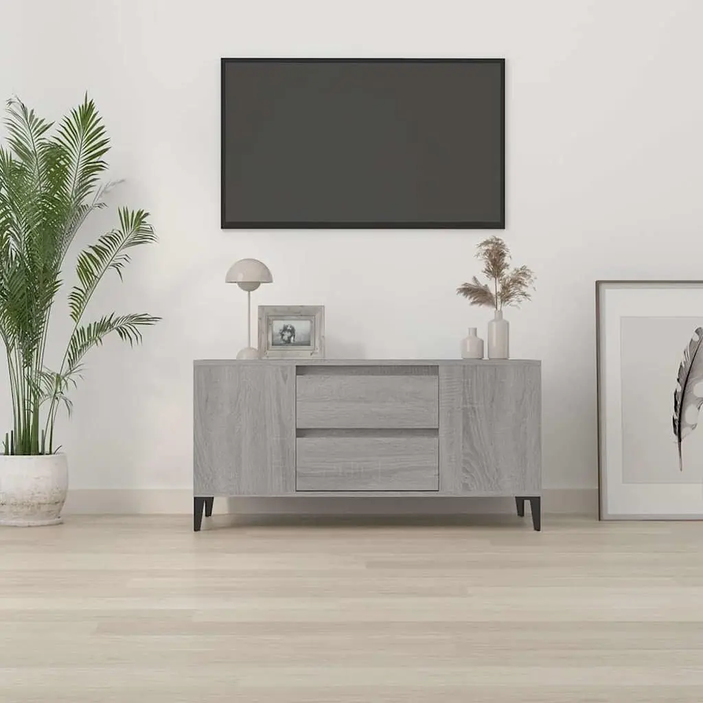 Industrial Style TV Stand Engineered Wood Grey Sonoma Storage Cabinet 4 Compartments 2 Drawers