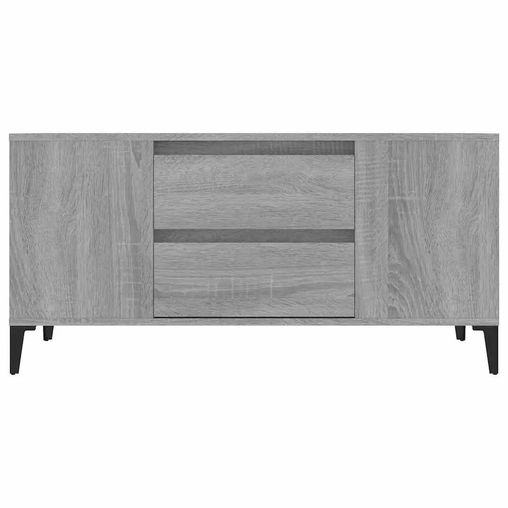 Industrial Style TV Stand Engineered Wood Grey Sonoma Storage Cabinet 4 Compartments 2 Drawers