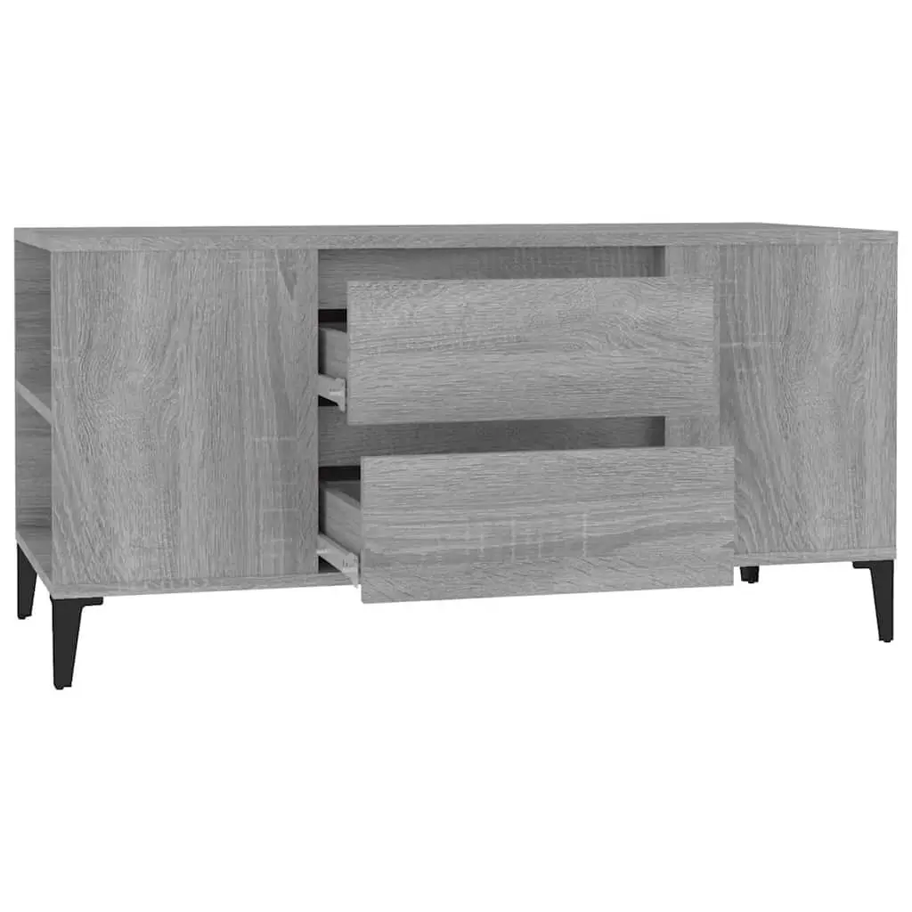 Industrial Style TV Stand Engineered Wood Grey Sonoma Storage Cabinet 4 Compartments 2 Drawers