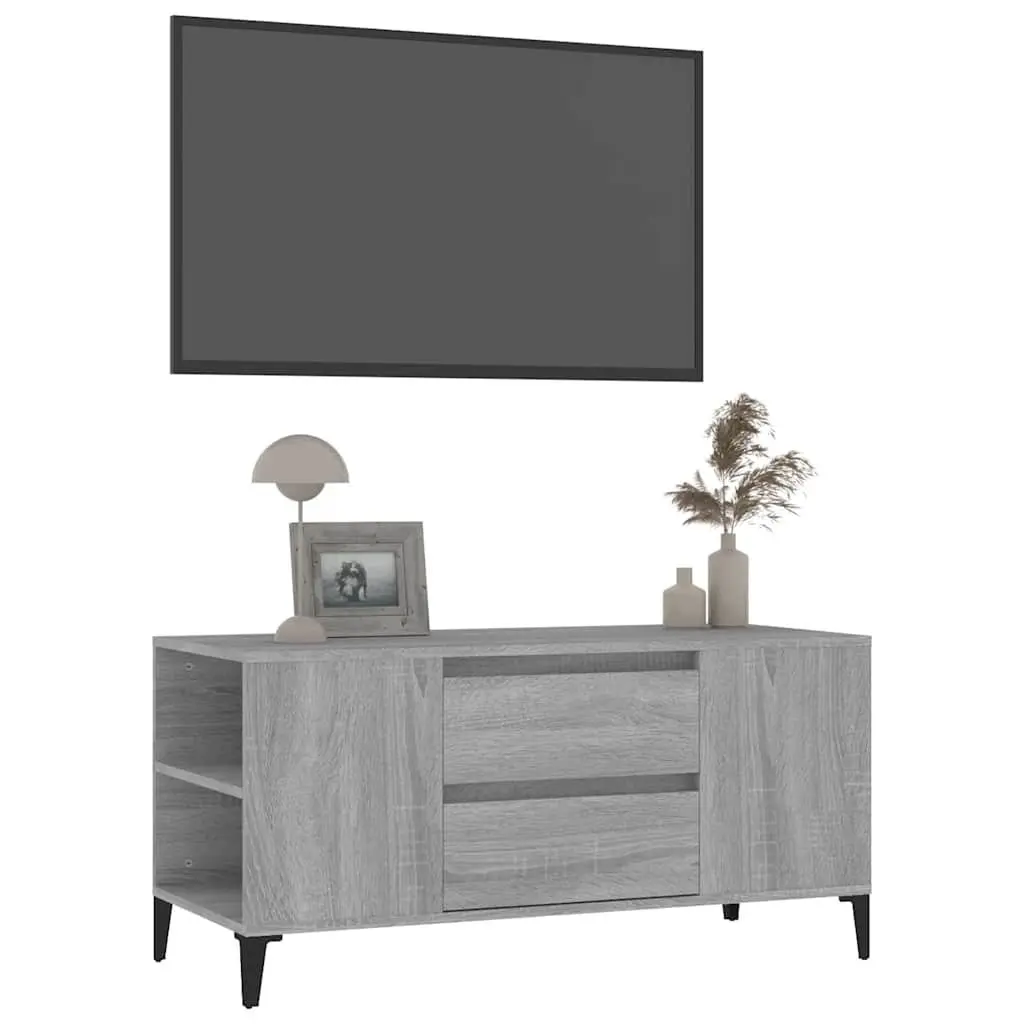Industrial Style TV Stand Engineered Wood Grey Sonoma Storage Cabinet 4 Compartments 2 Drawers