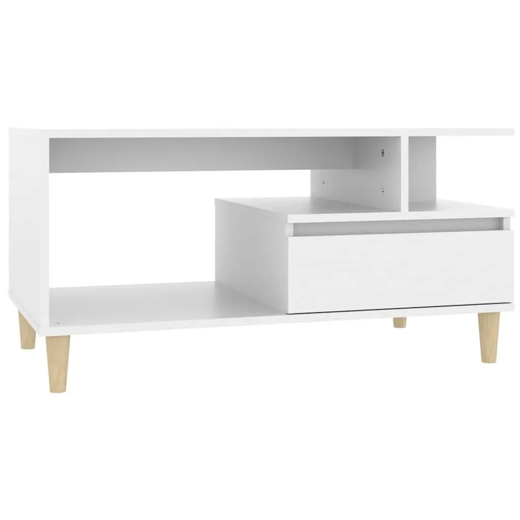 Coffee Table for Living Room White 90x49x45 cm with Drawer Storage Compartments Engineered Wood
