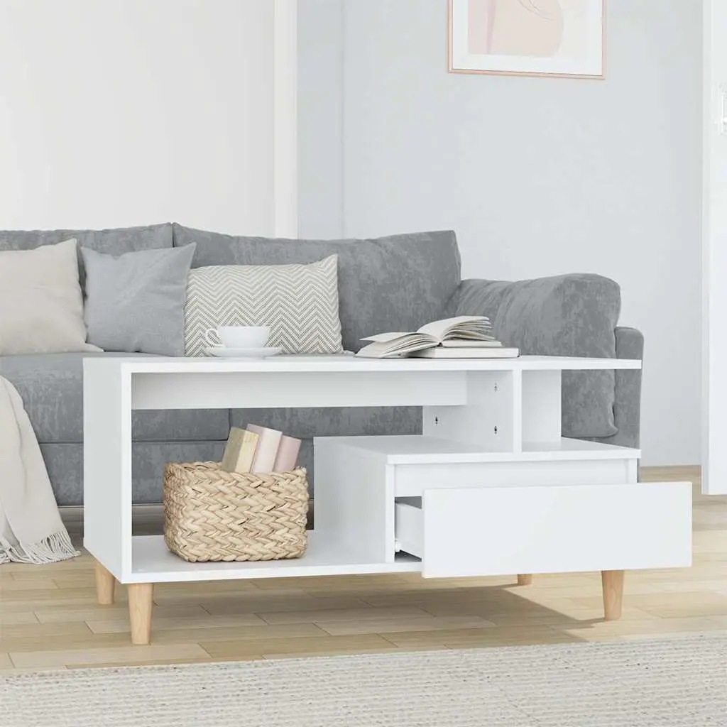 Coffee Table for Living Room White 90x49x45 cm with Drawer Storage Compartments Engineered Wood