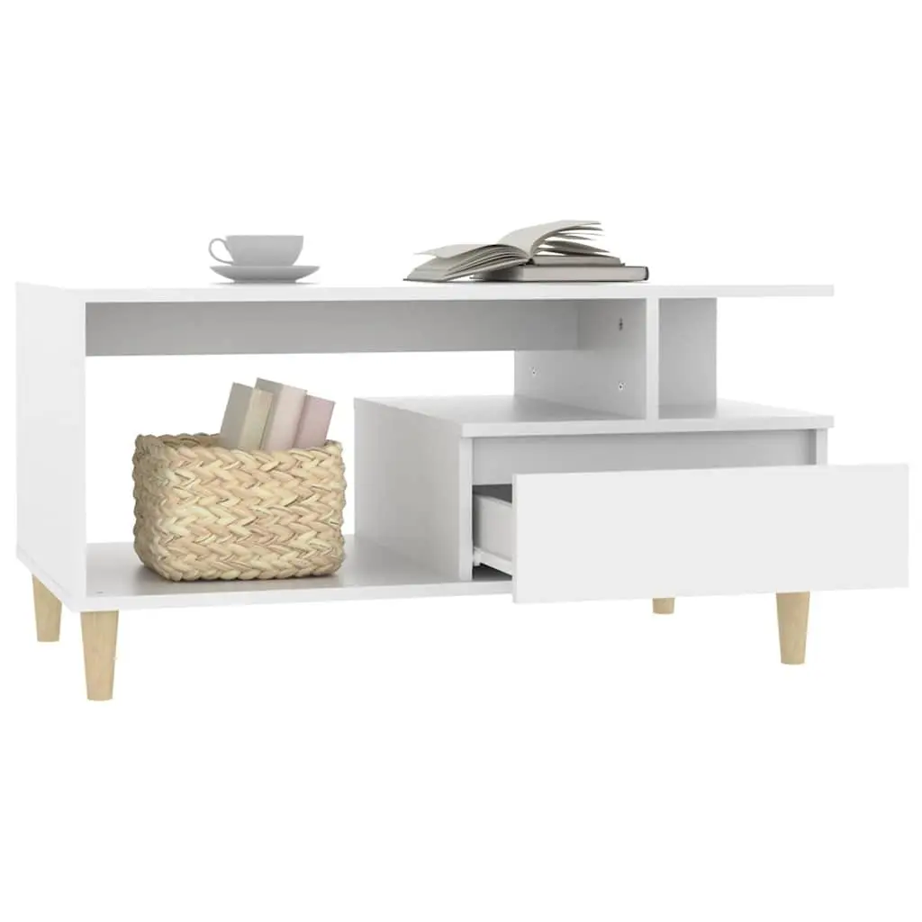 Coffee Table for Living Room White 90x49x45 cm with Drawer Storage Compartments Engineered Wood