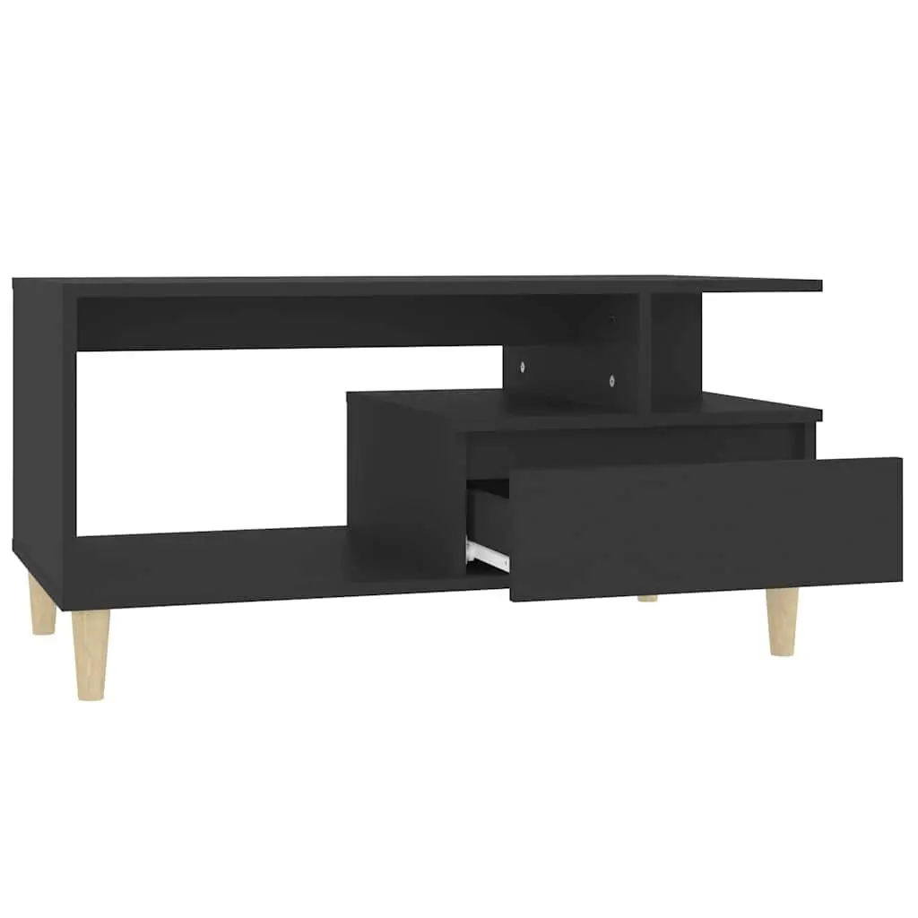 Coffee Table Black Engineered Wood with Drawer Storage Compartments Living Room