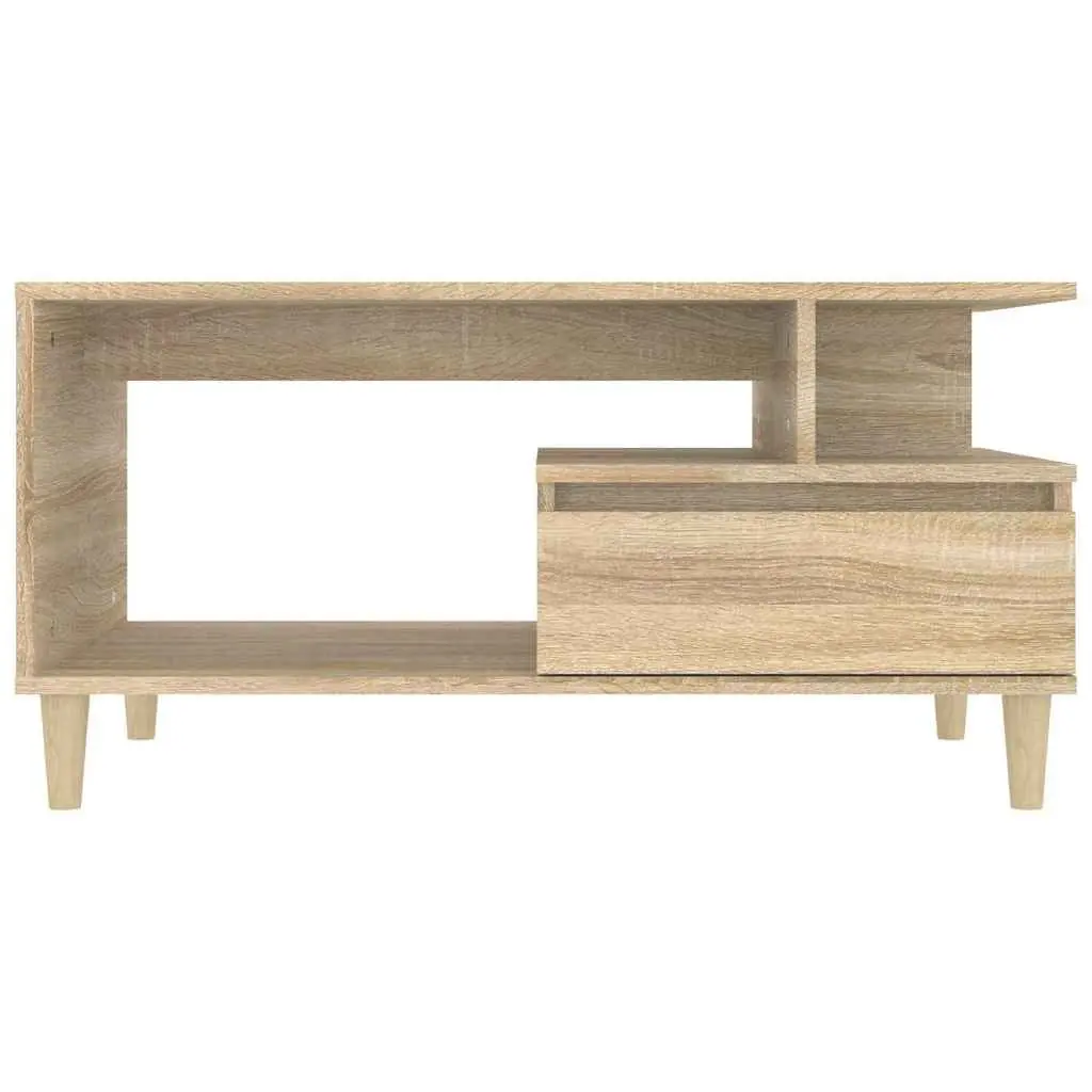 Coffee Table for Living Room with Storage Drawer Open Shelves 90W x 49D x 45H cm Brown Wooden Legs