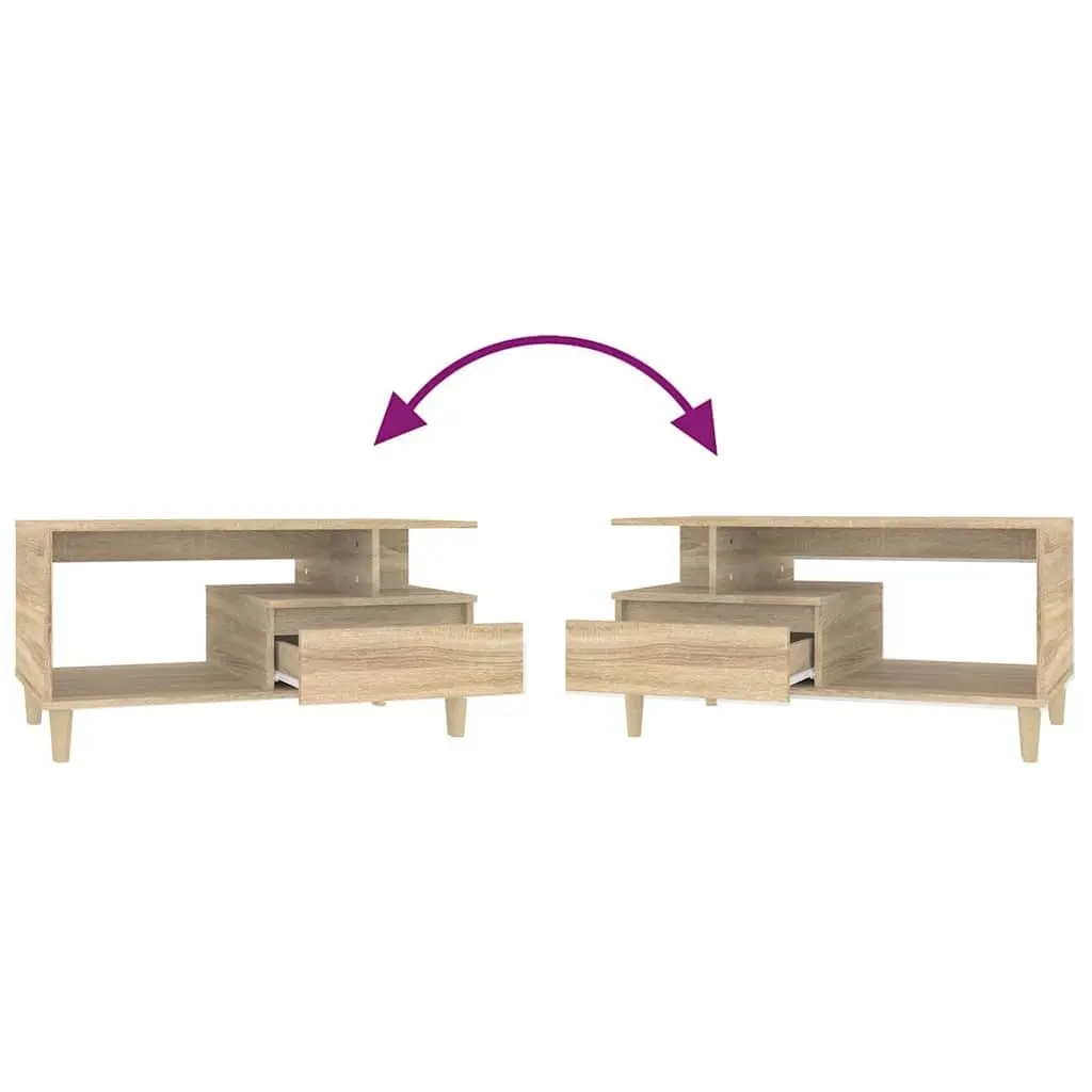 Coffee Table for Living Room with Storage Drawer Open Shelves 90W x 49D x 45H cm Brown Wooden Legs