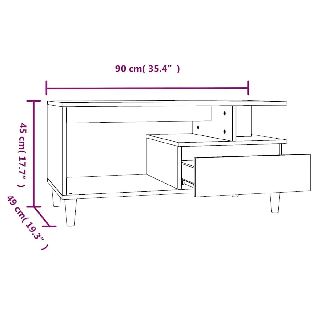Coffee Table for Living Room with Storage Drawer Open Shelves 90W x 49D x 45H cm Brown Wooden Legs