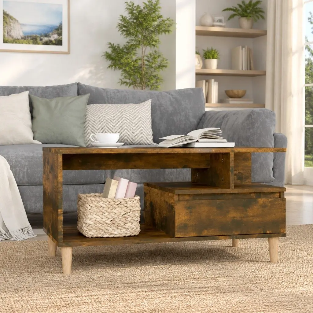 Coffee Table for Living Room Smoked Oak 90L x 49W x 45H cm