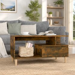 Coffee Table with Drawer Storage Smoked Oak Open Compartment Side Table