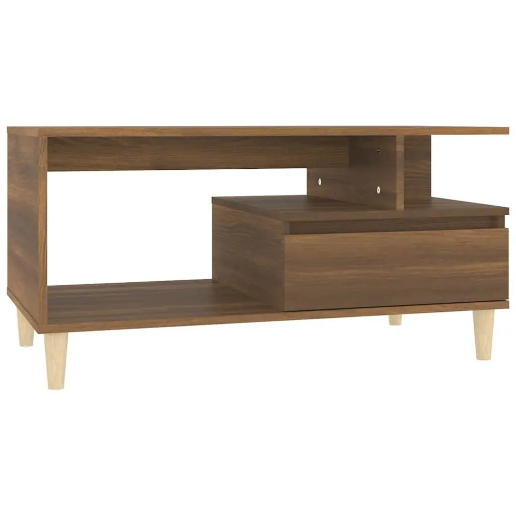 Coffee Table Brown Oak Open Compartment Storage Drawer Living Room Accent