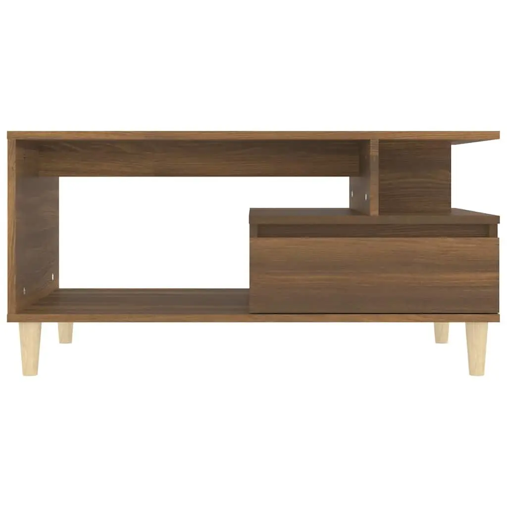 Coffee Table Brown Oak Open Compartment Storage Drawer Living Room Accent