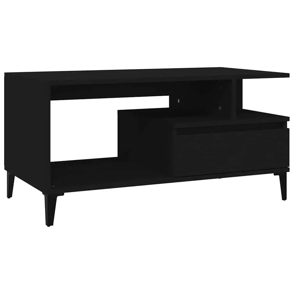 Coffee Table Black Engineered Wood Living Room Accent Storage Furniture