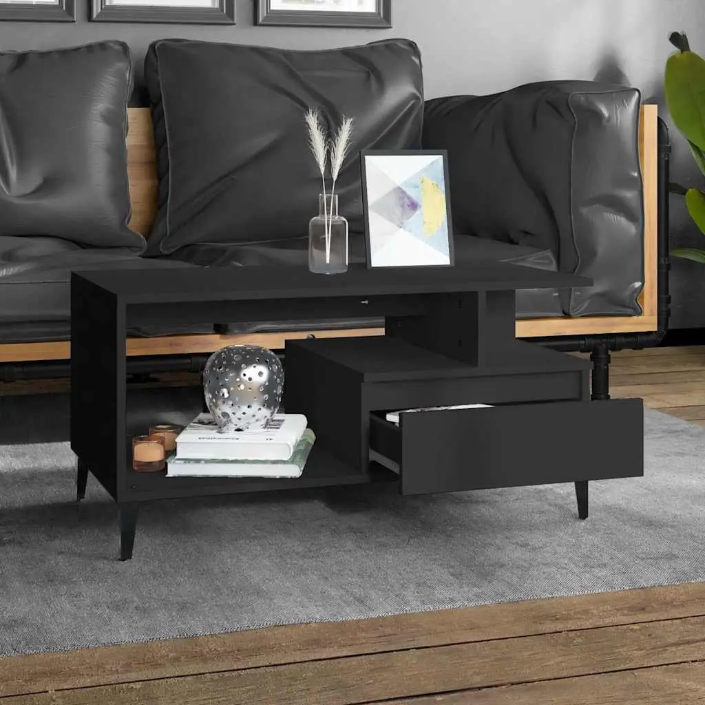 Coffee Table Black Engineered Wood Living Room Accent Storage Furniture