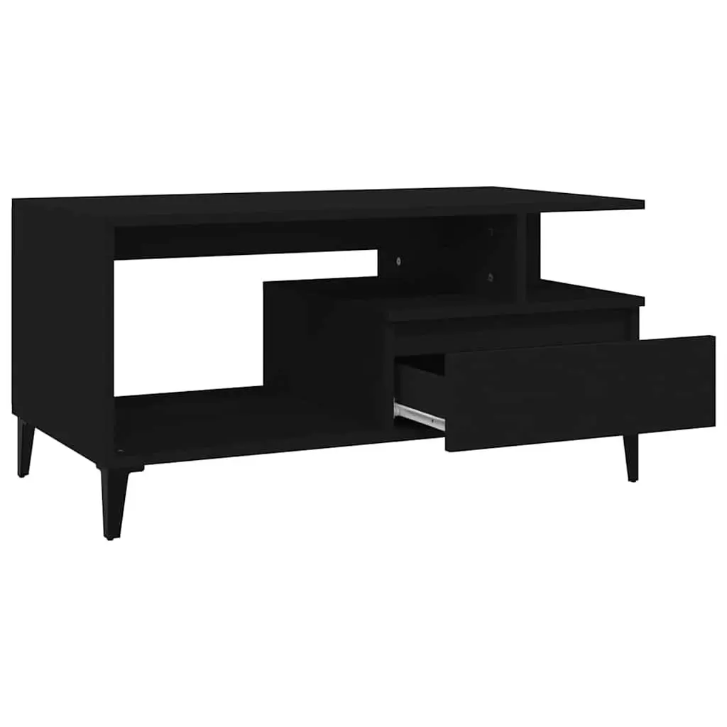 Coffee Table Black Engineered Wood Living Room Accent Storage Furniture