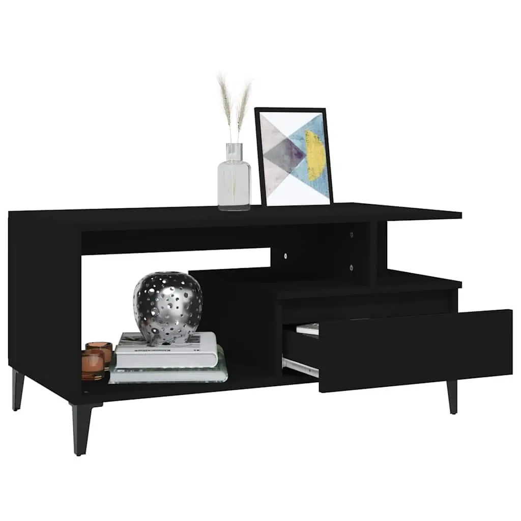 Coffee Table Black Engineered Wood Living Room Accent Storage Furniture
