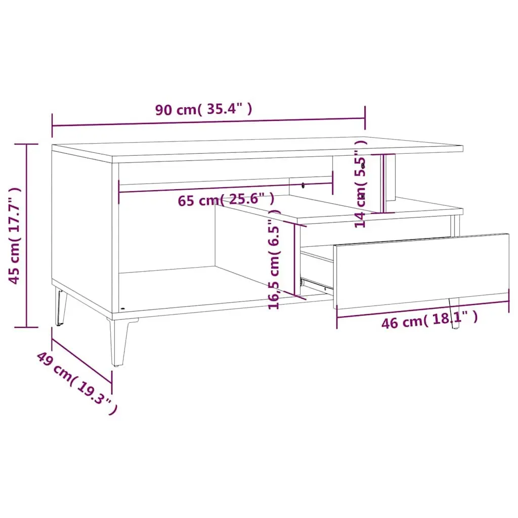 Coffee Table Black Engineered Wood Living Room Accent Storage Furniture
