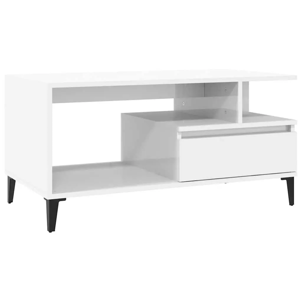 Coffee Table White High Gloss Living Room Furniture Storage Engineered Wood