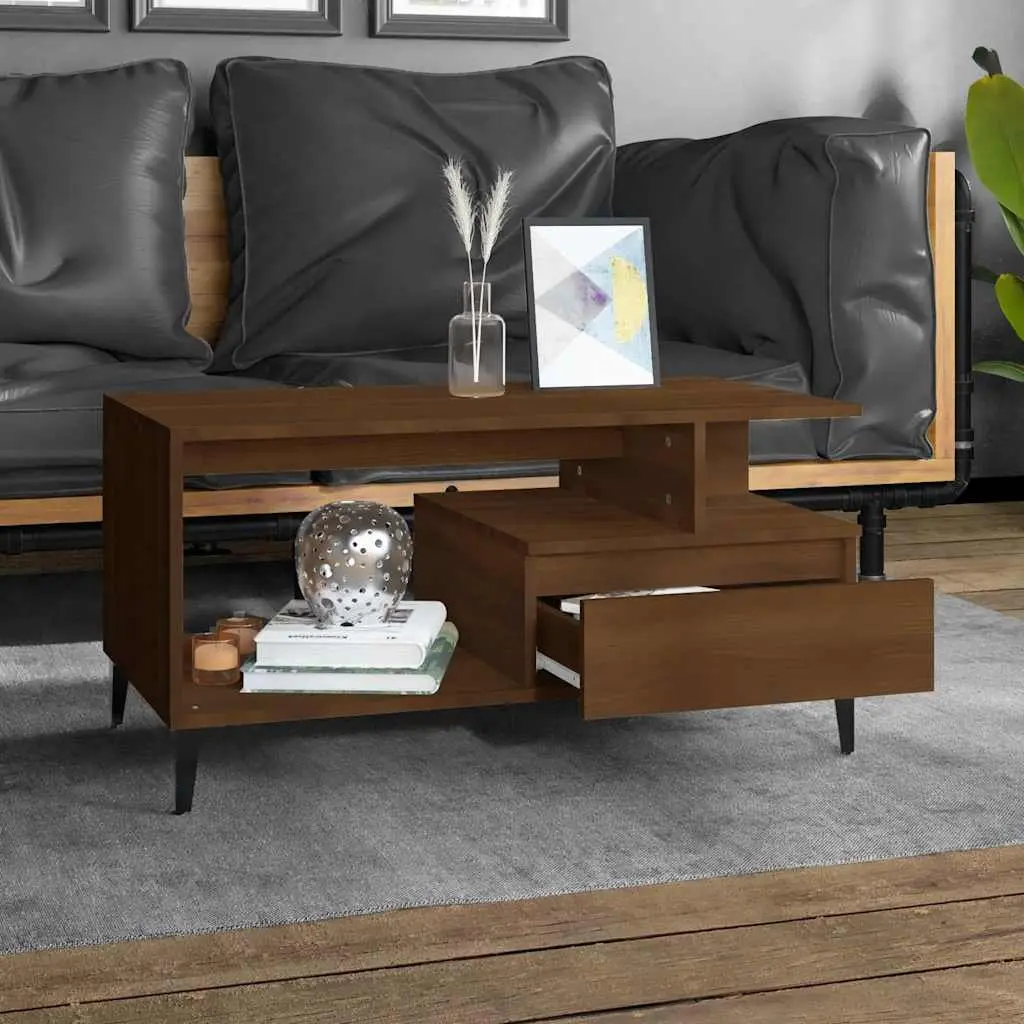 Coffee Table Brown Oak 90x49x45 cm Living Room Furniture Storage Display