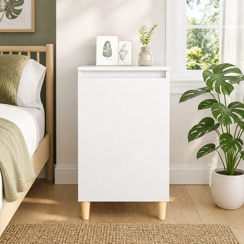 Bedside Cabinet White 40x35x70cm Nightstand Side Table with Door Storage