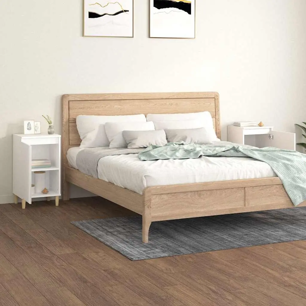 Bedside Cabinet for Bedroom 40x35x70 cm White Engineered Wood Nightstand Storage 2 Piece