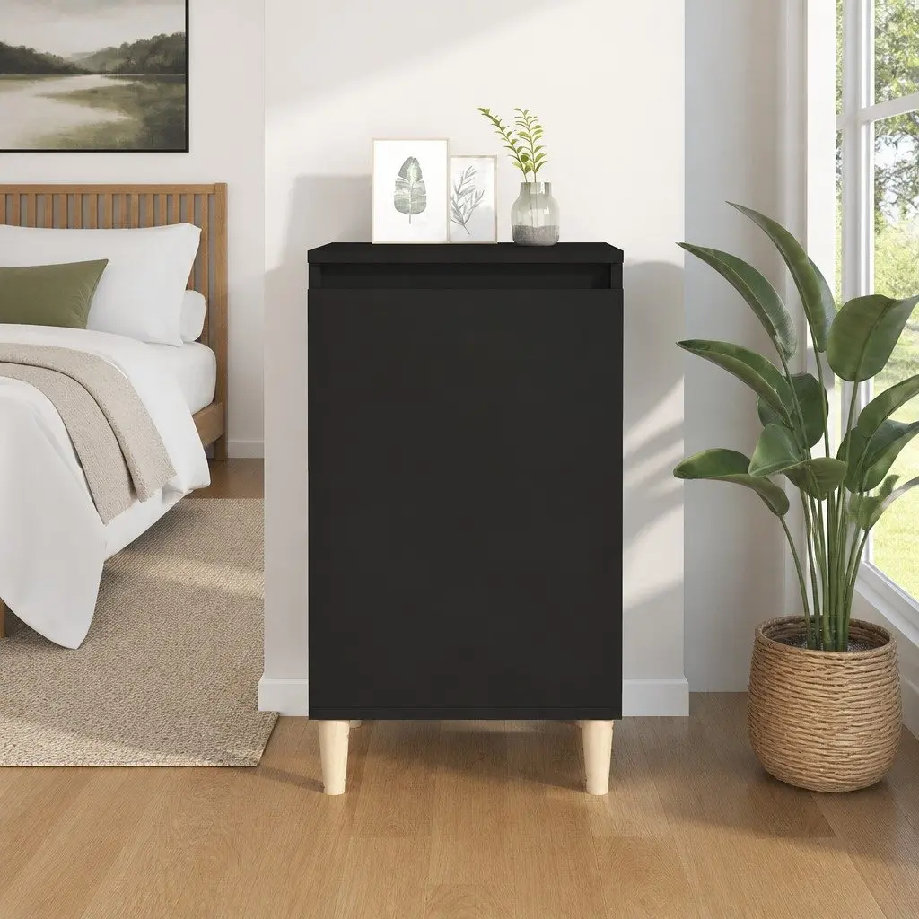 Bedside Cabinet Black Engineered Wood Nightstand Storage Table 40x35x70cm