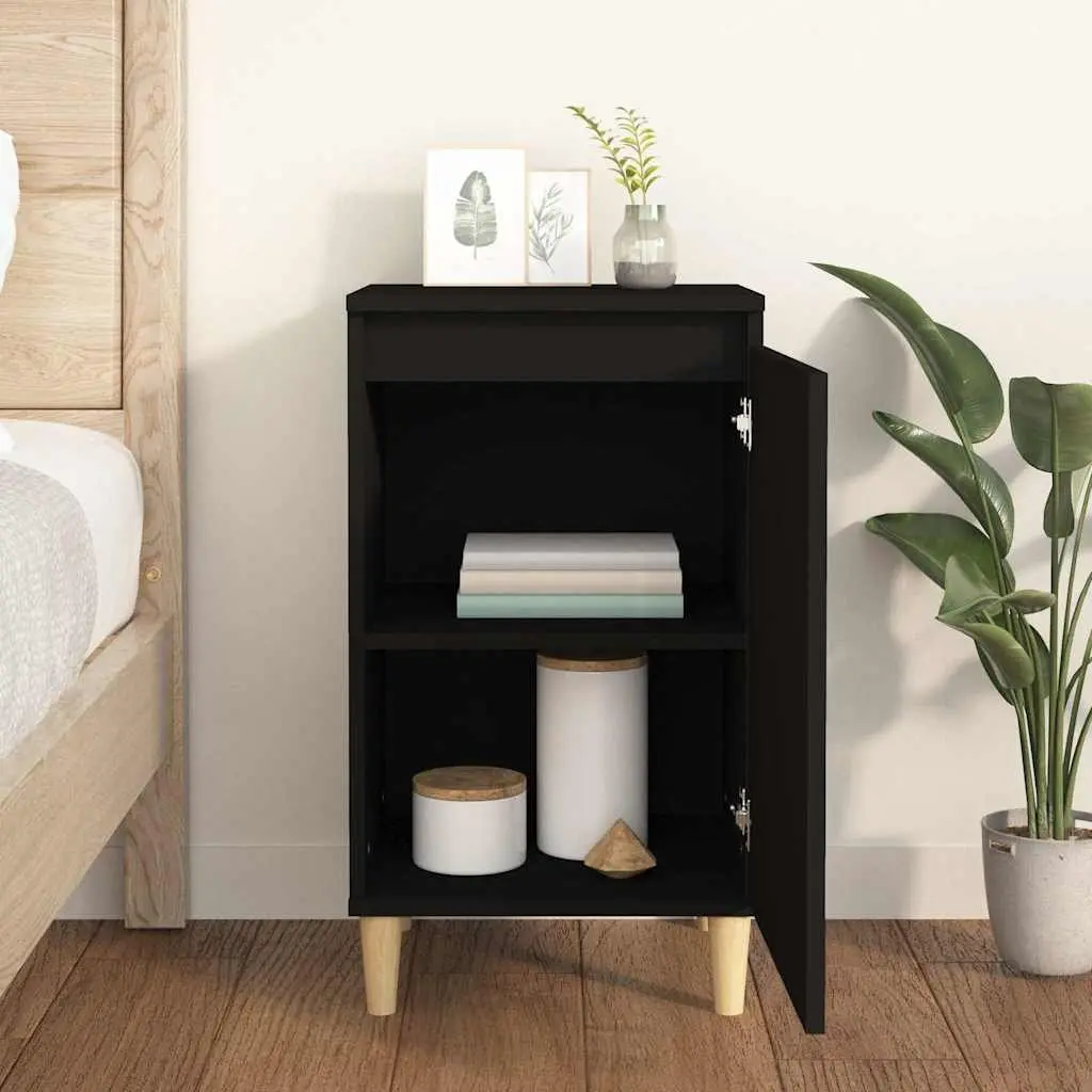 Bedside Cabinet Black Engineered Wood Nightstand Storage Table 40x35x70cm