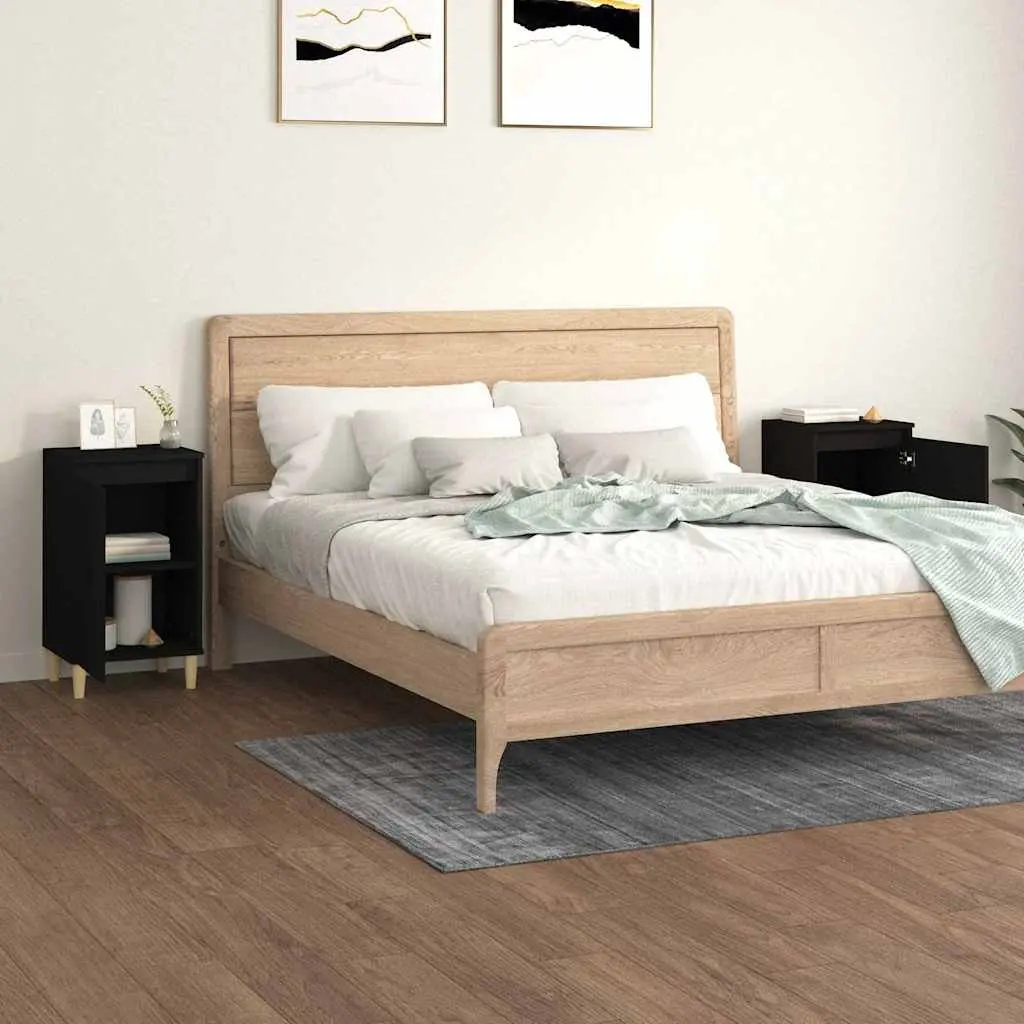 Bedside Cabinet Set for Bedroom Storage Black 40x35x70 cm Engineered Wood Nightstand
