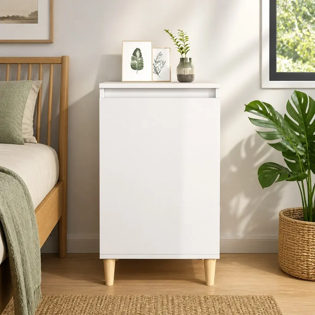 Bedside Cabinet White High Gloss 40x35x70cm Nightstand Storage Table